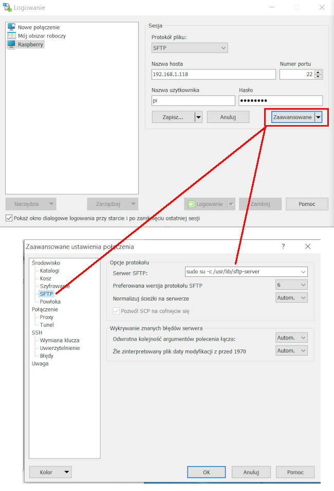 Konfiguracja WinSCP